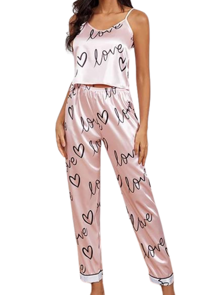 Pyjamas-sæt i satin til kvinder