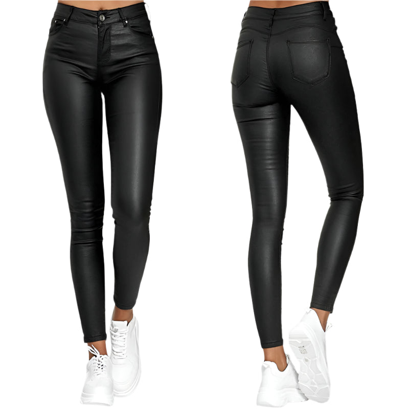 Kvinders Slim Fit Læderbukser i Kunstlæder til Kvinder