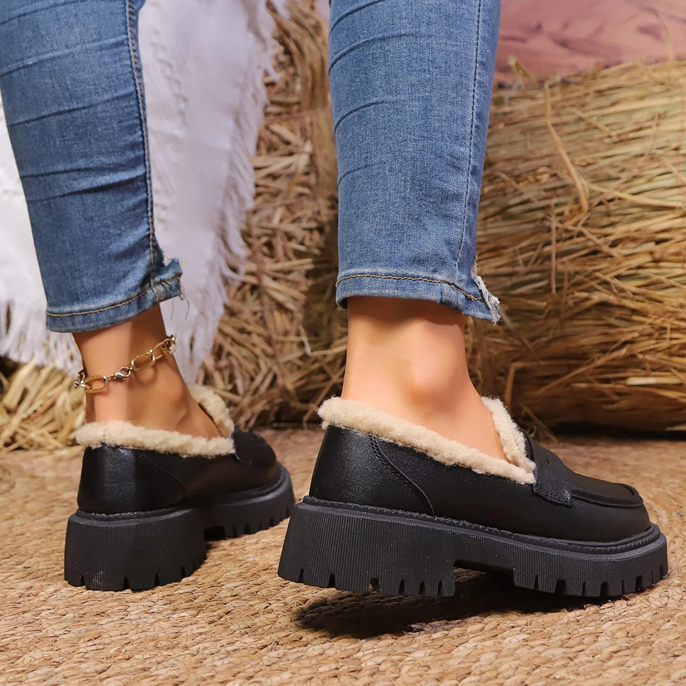 Dame Platform Loafers med Sherpa For 7