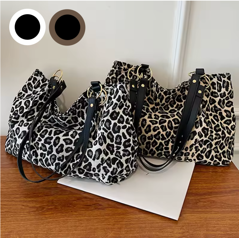 Dame Taske Rummelig Leopard Print Canvas Arbejdstaske 1