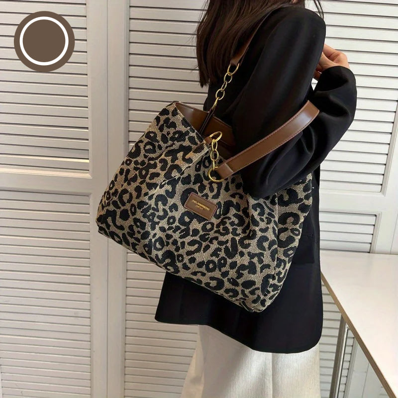 Dame Taske Rummelig Leopard Print Canvas Arbejdstaske 4