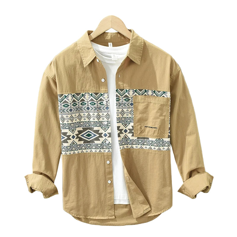Herre Casual Patchwork Skjorte i Bomuld