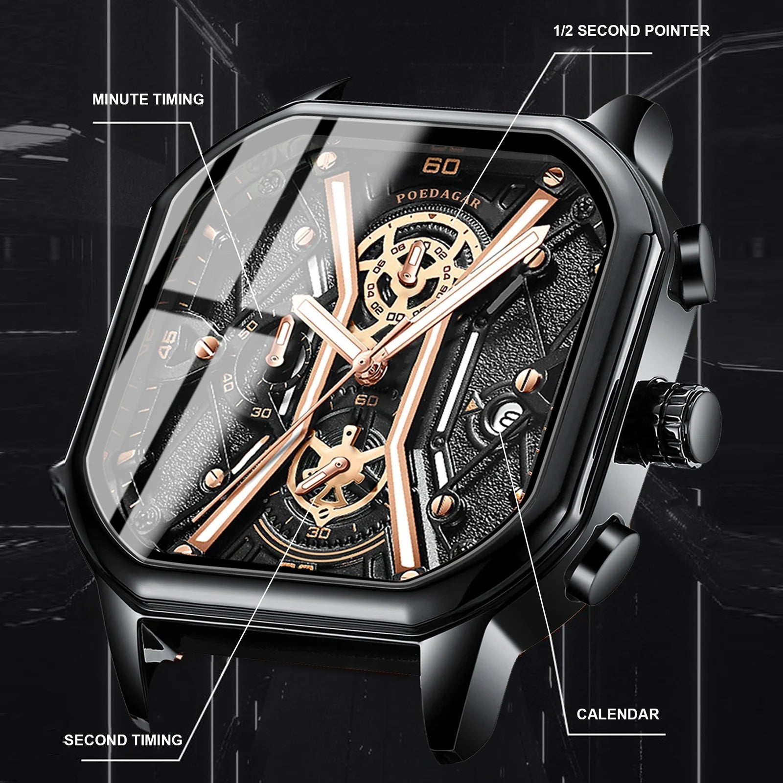 Herre Chronograph Ur med Skelet Design 2