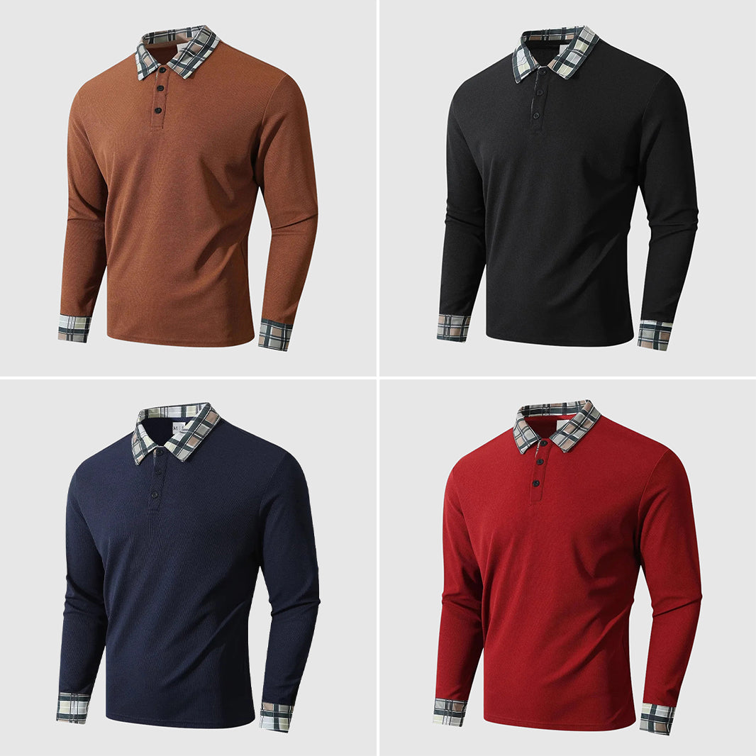 Herre Skjorte Med Plaid Trim Langærmet Afslappet Stil 4