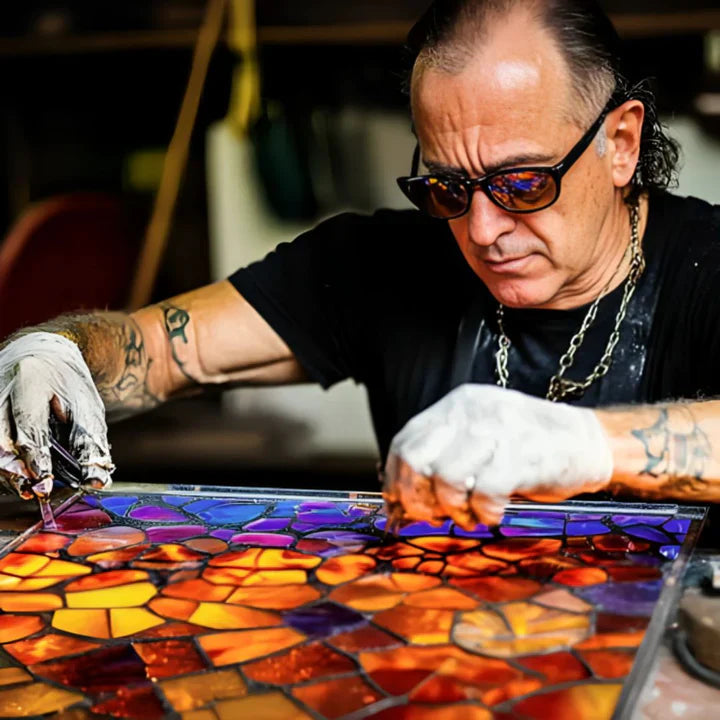 Kattebordlampe Farvet Glas Kunstnerisk Design Med Blødt Lys 2