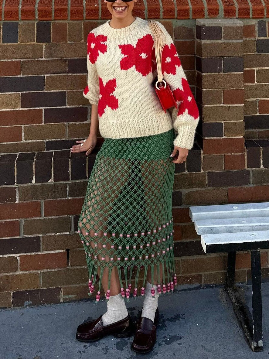 Kvinders Blomstertrøje Rund Hals Casual 2