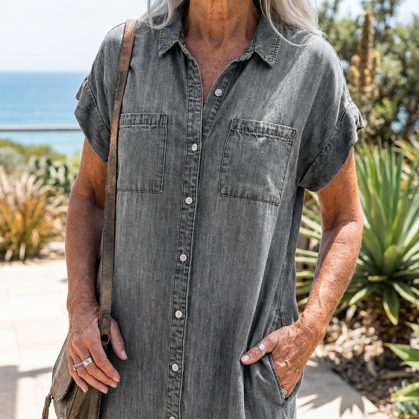 Kvinders Casual Kjole med Denimtryk 2