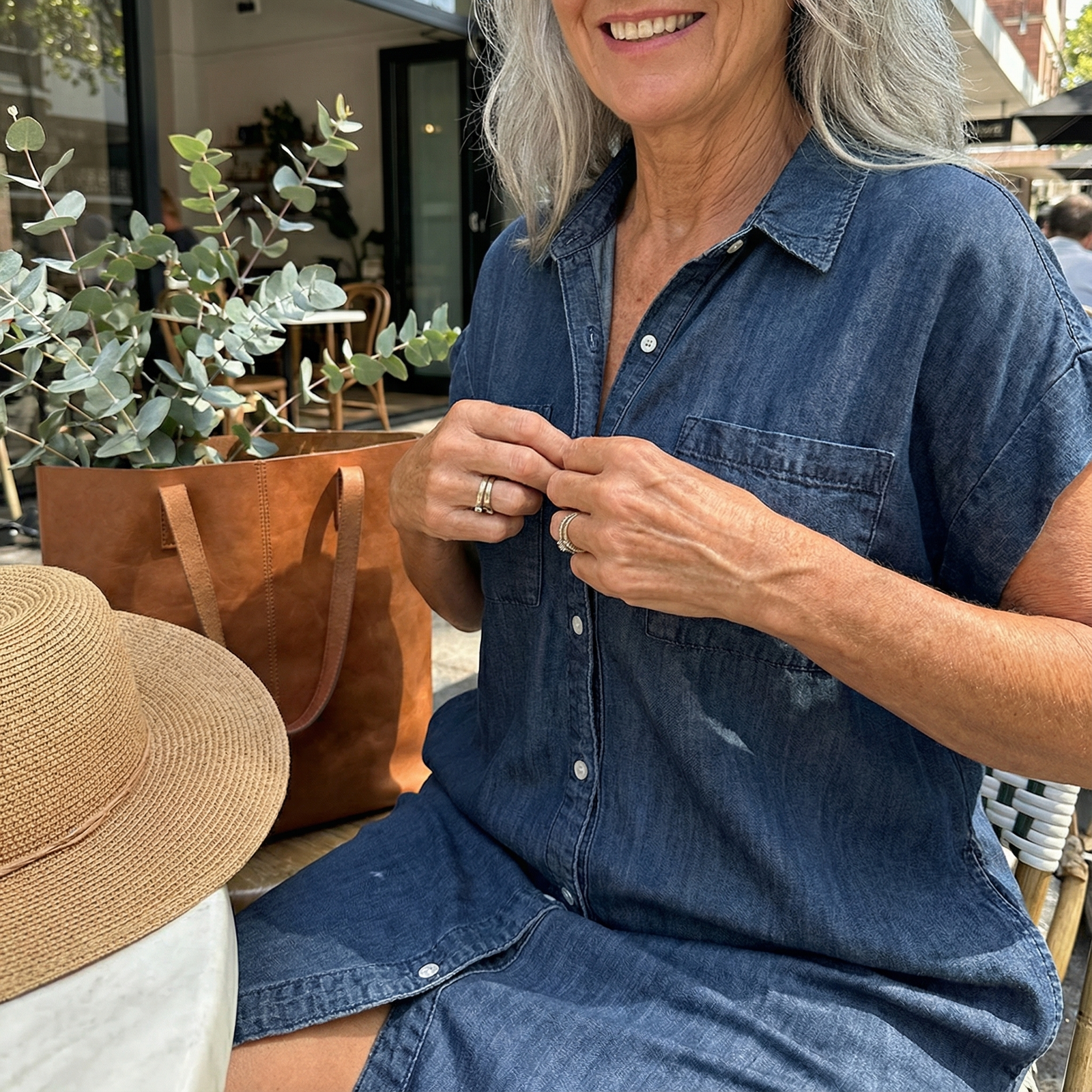 Kvinders Casual Kjole med Denimtryk 4