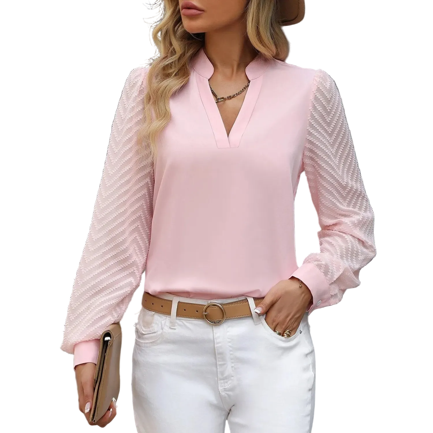 Kvinders Chiffonbluse med V-udskæring 0