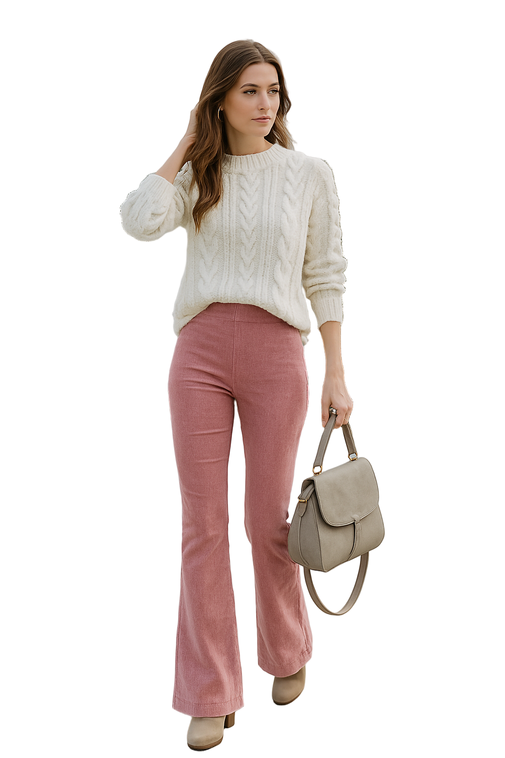 Kvinders Flared Bukser Høj Talje Blød Blandingsstof 0