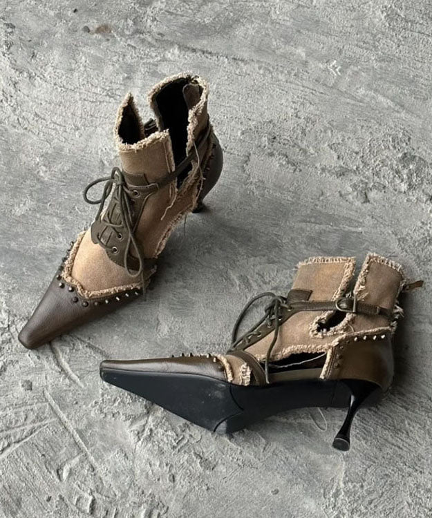 Kvinders Højhælede Støvler med Snørebånd 3