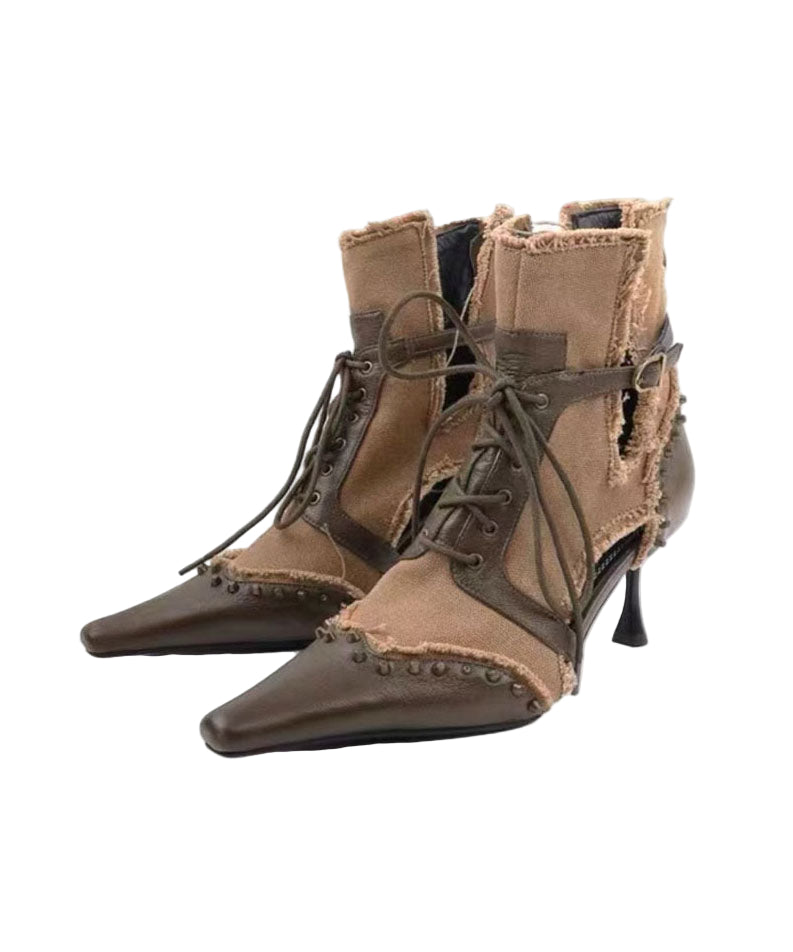 Kvinders Højhælede Støvler med Snørebånd 4