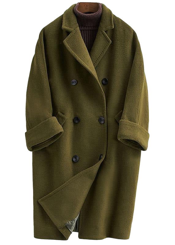 Kvinders Lang Uldfrakke med Dobbeltbryst og Klap 0