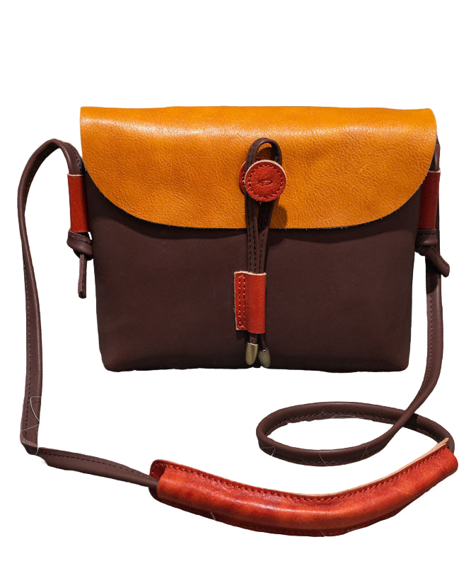 Kvinders Satchel Håndtaske i Brun og Gul 0