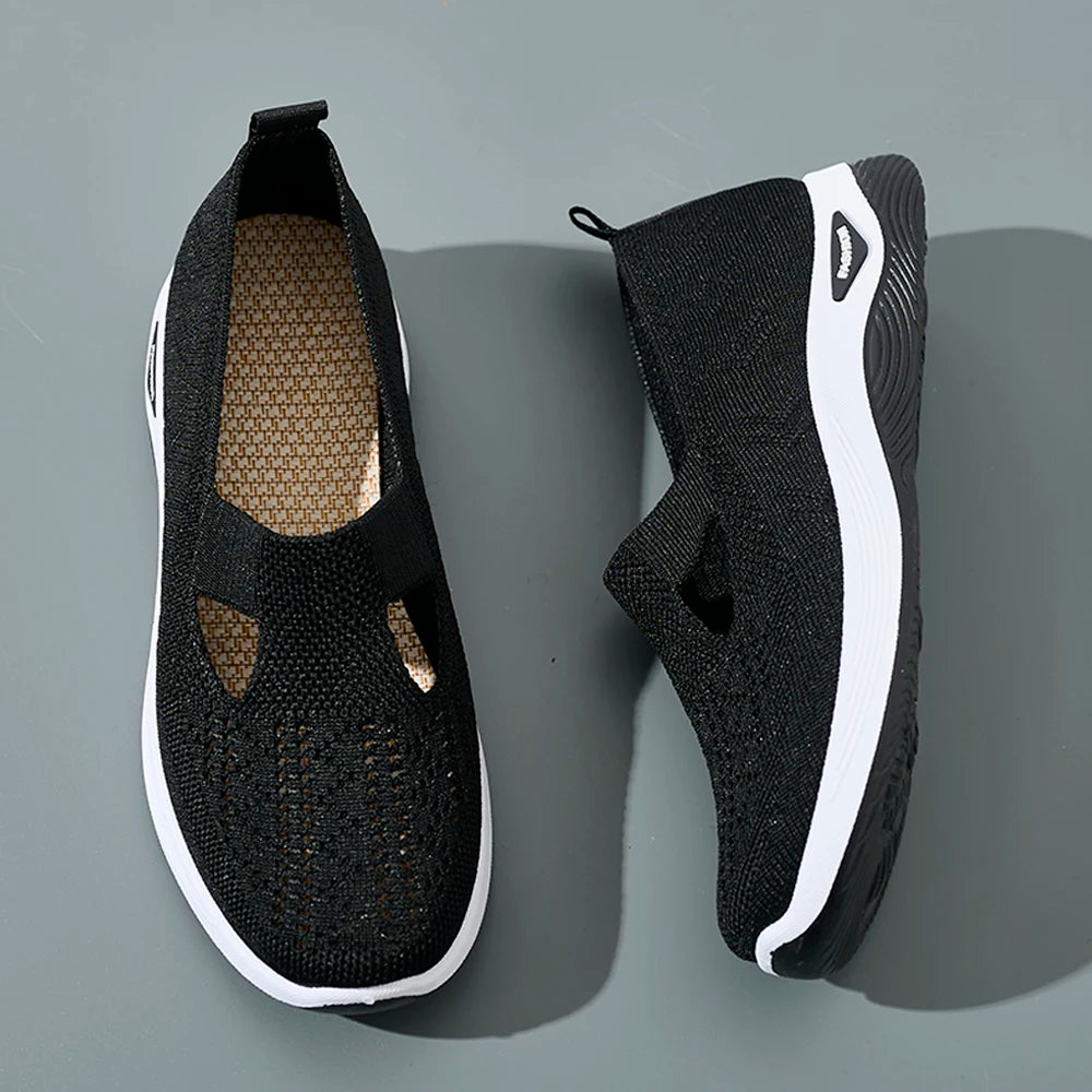 Kvinders Sneakers Åndbar Mesh Casual Sko Flade Strikkede Sko 1