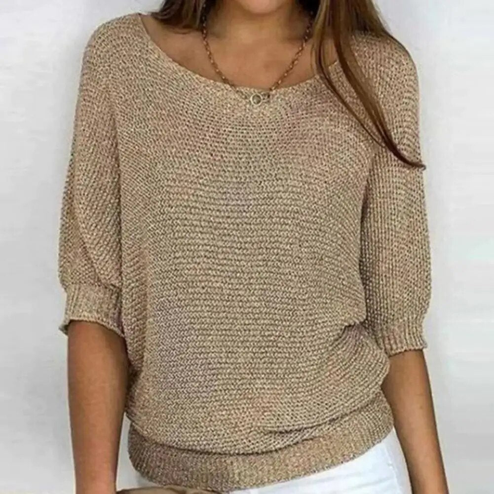 Kvinders Sweater med 3/4 Ærmer og Rund Hals 1