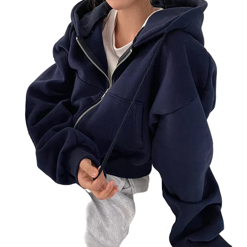 Kvinders Sweatshirt med Lynlås og Skrånende Skuldre 0