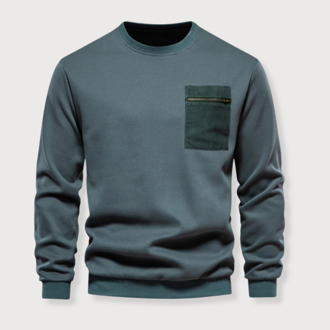 Mænds Crewneck Sweater med Lynlås Brystlomme Minimalistisk Stil 1