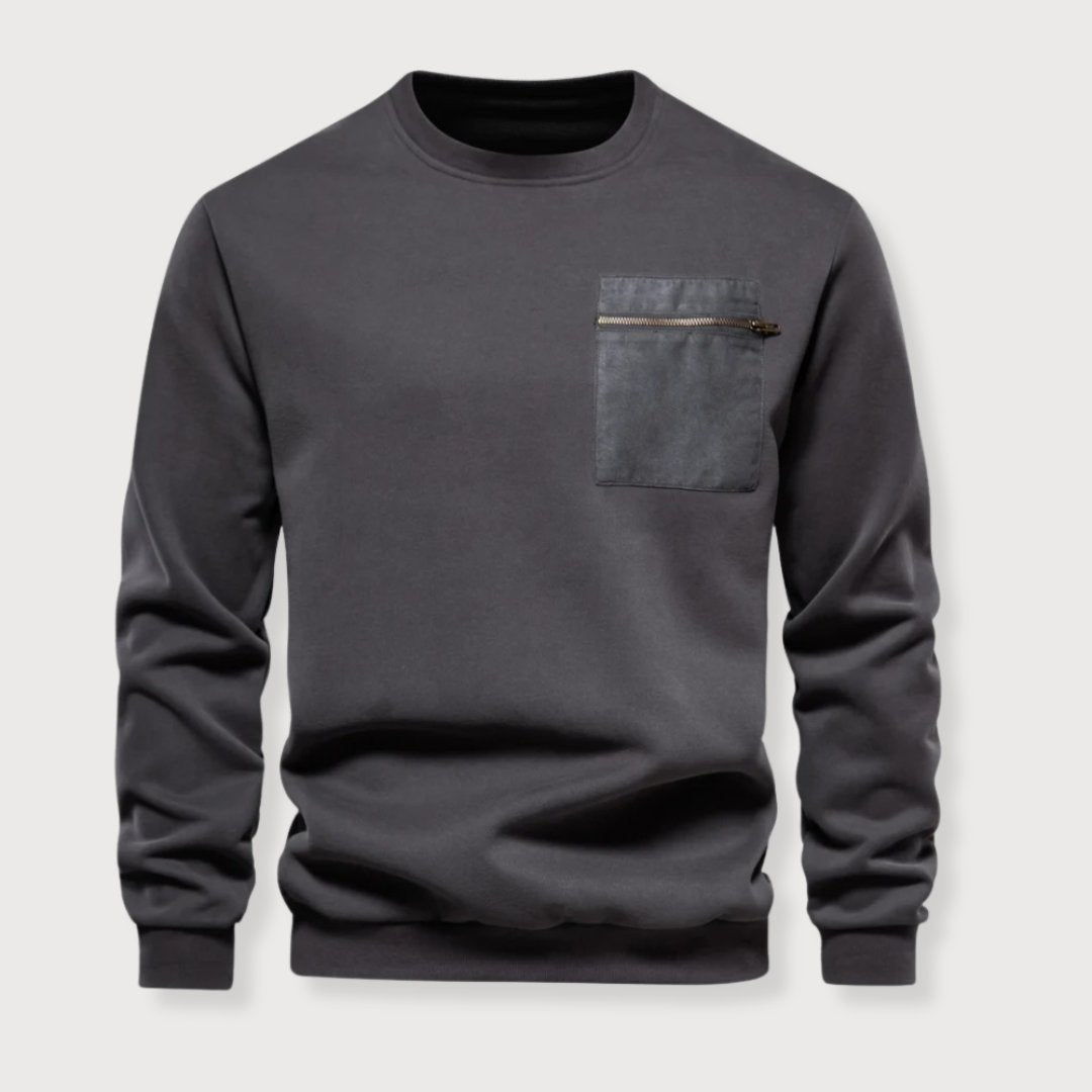 Mænds Crewneck Sweater med Lynlås Brystlomme Minimalistisk Stil 2