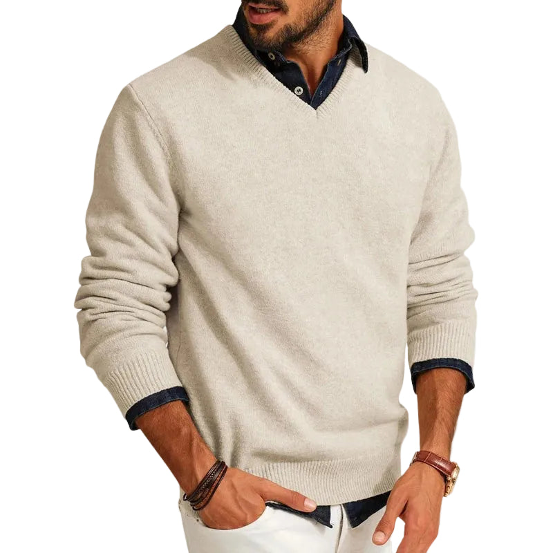 Mænds V-Hals Sweater Moderne Slim Fit 0