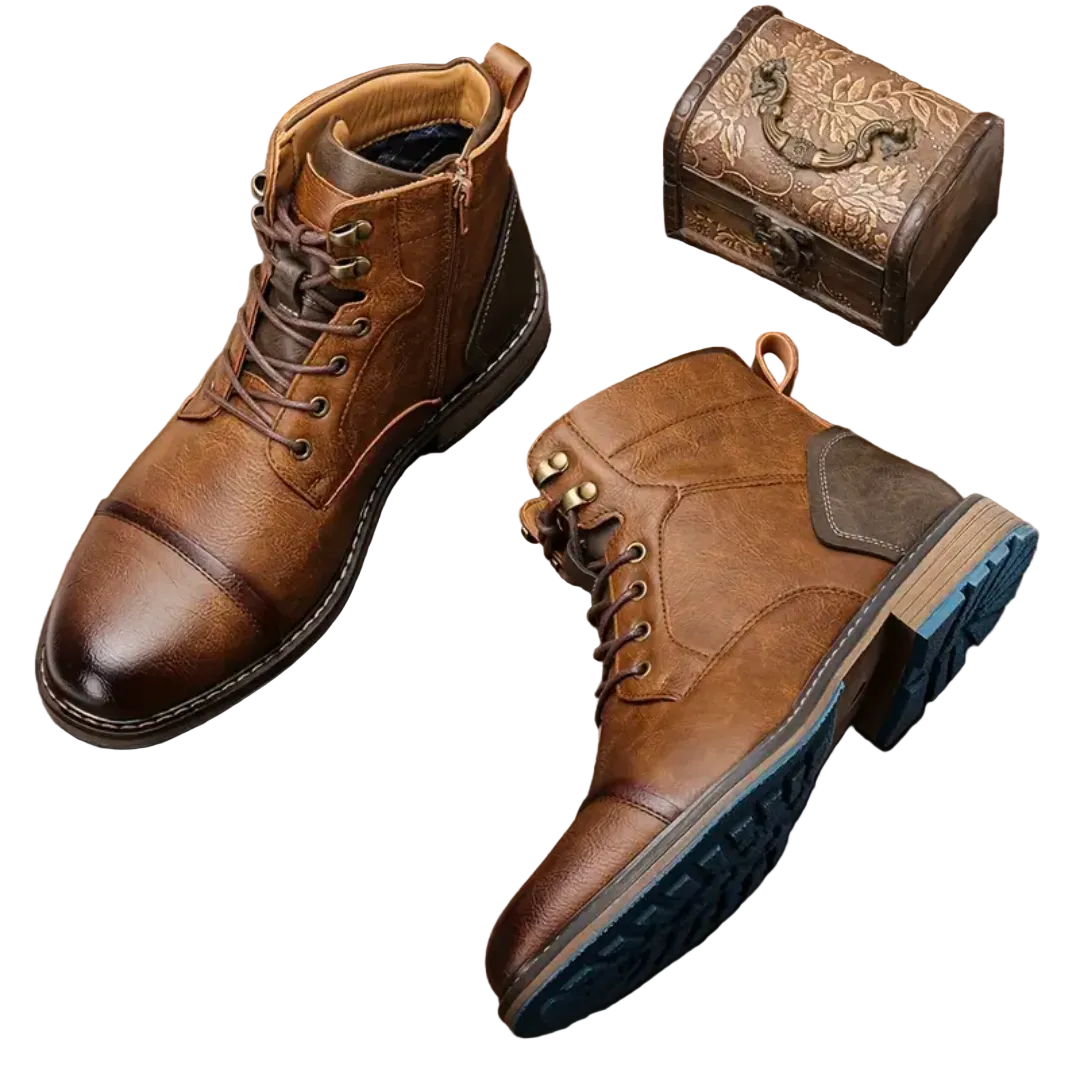 Mænds Vintage Læderstøvler med Snøre 0