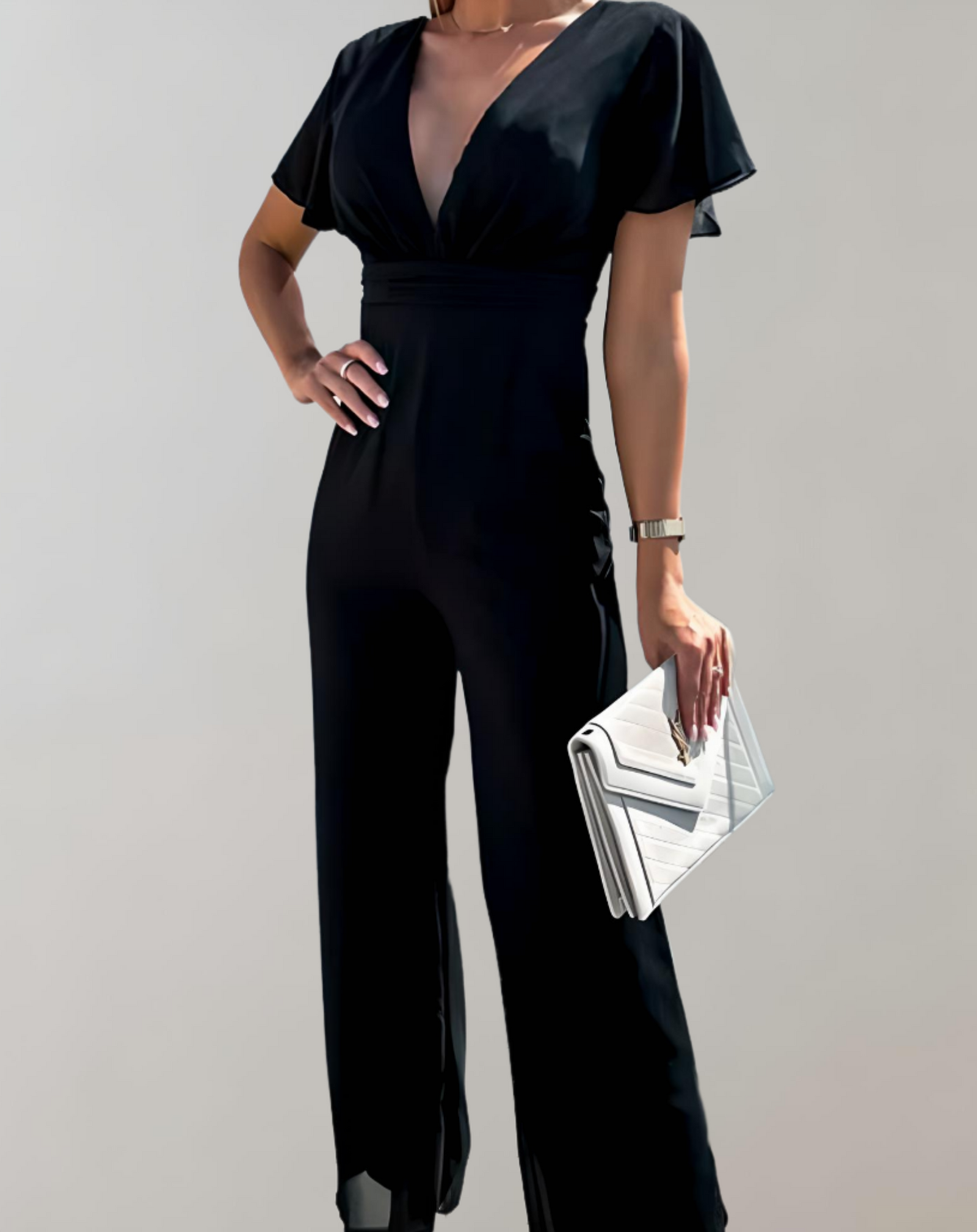 Dame Jumpsuit V-Hals Løs Pasform Polyester-6
