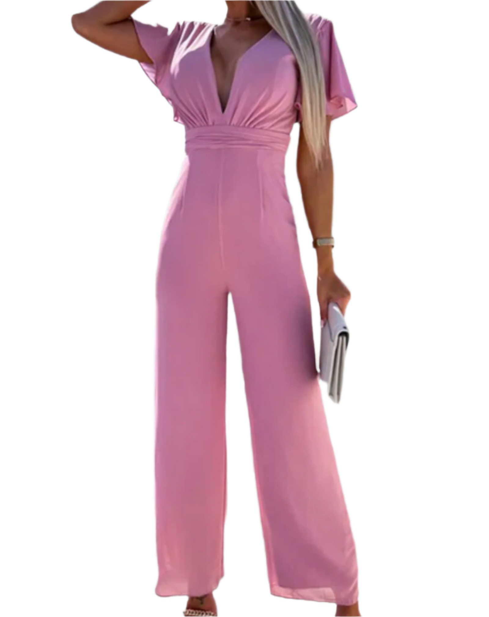 Dame Jumpsuit V-Hals Løs Pasform Polyester-1