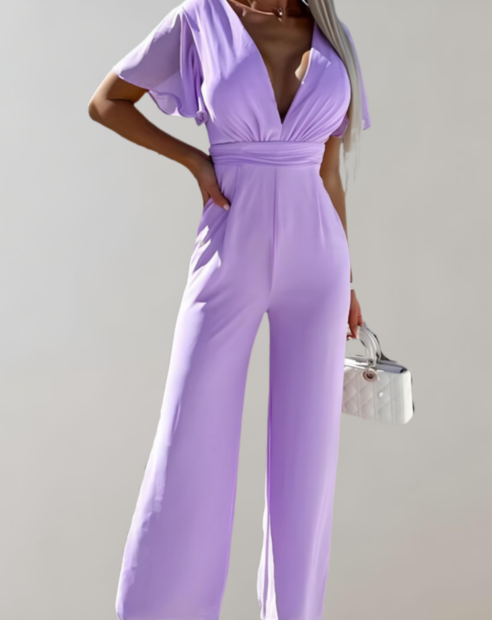 Dame Jumpsuit V-Hals Løs Pasform Polyester-2