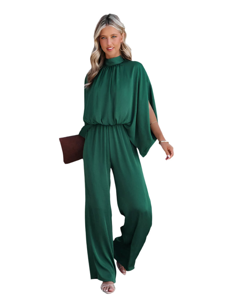 Kvinders Jumpsuit Elegant Polyester Løse Bukseben Lange Ærmer-1