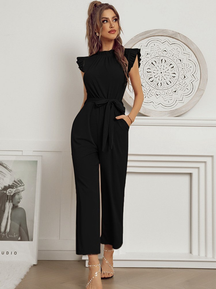 Kvinders Jumpsuit Elegant Høj Rund Hals Polyester-3