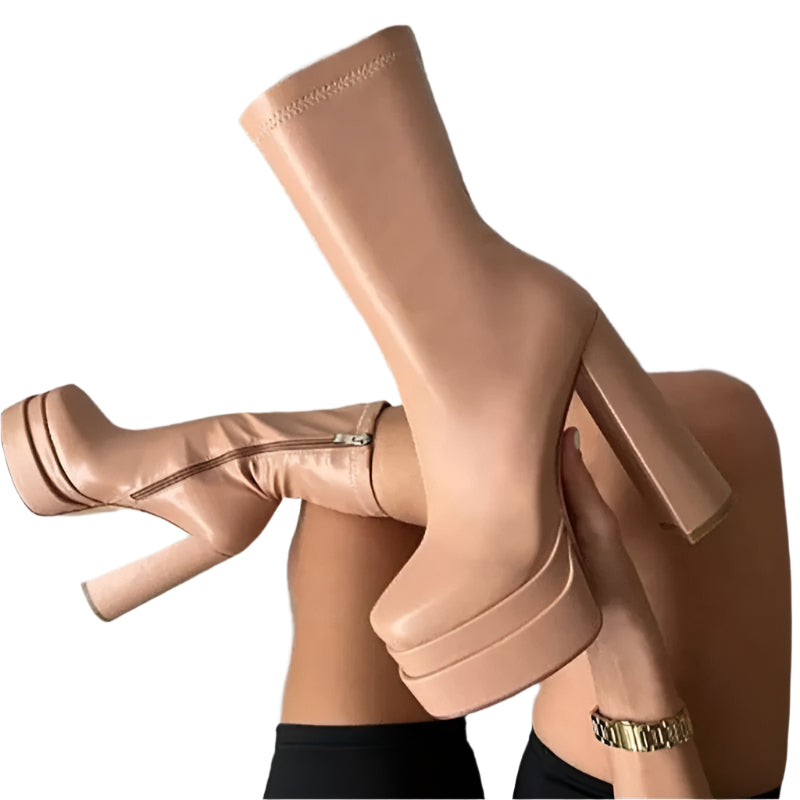 Kvinder Ankelstøvler Med Hæl Bæredygtigt Kunstigt Læder Platform