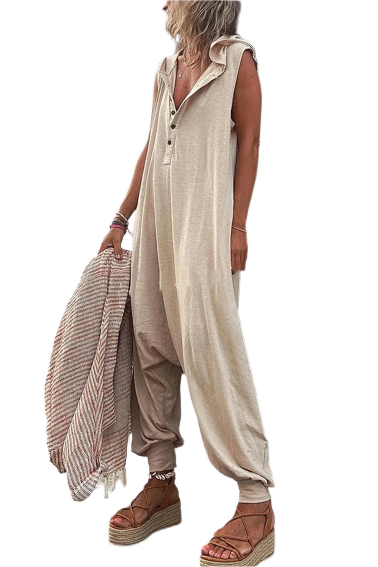 Kvinders Jumpsuit Casual Hætte 100% Bomuld-1