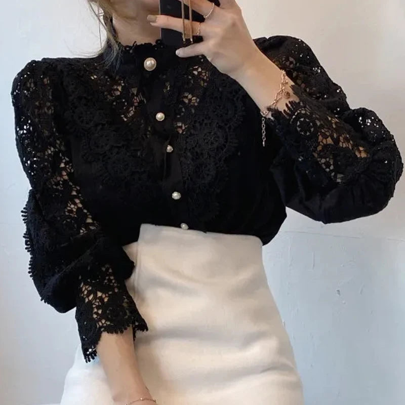 Skjortebluse Dame med Krave og Lange Ærmer, Stilfuld og Komfortabel Design 3