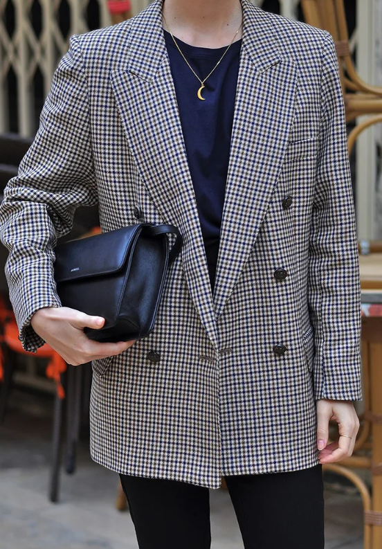 Vintage plaid blazerfrakke til kvinder