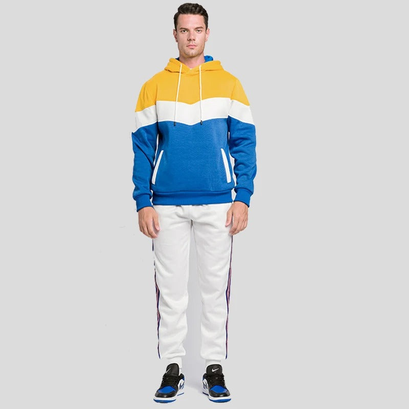 Patchwork-hættetrøje i fleece til mænd