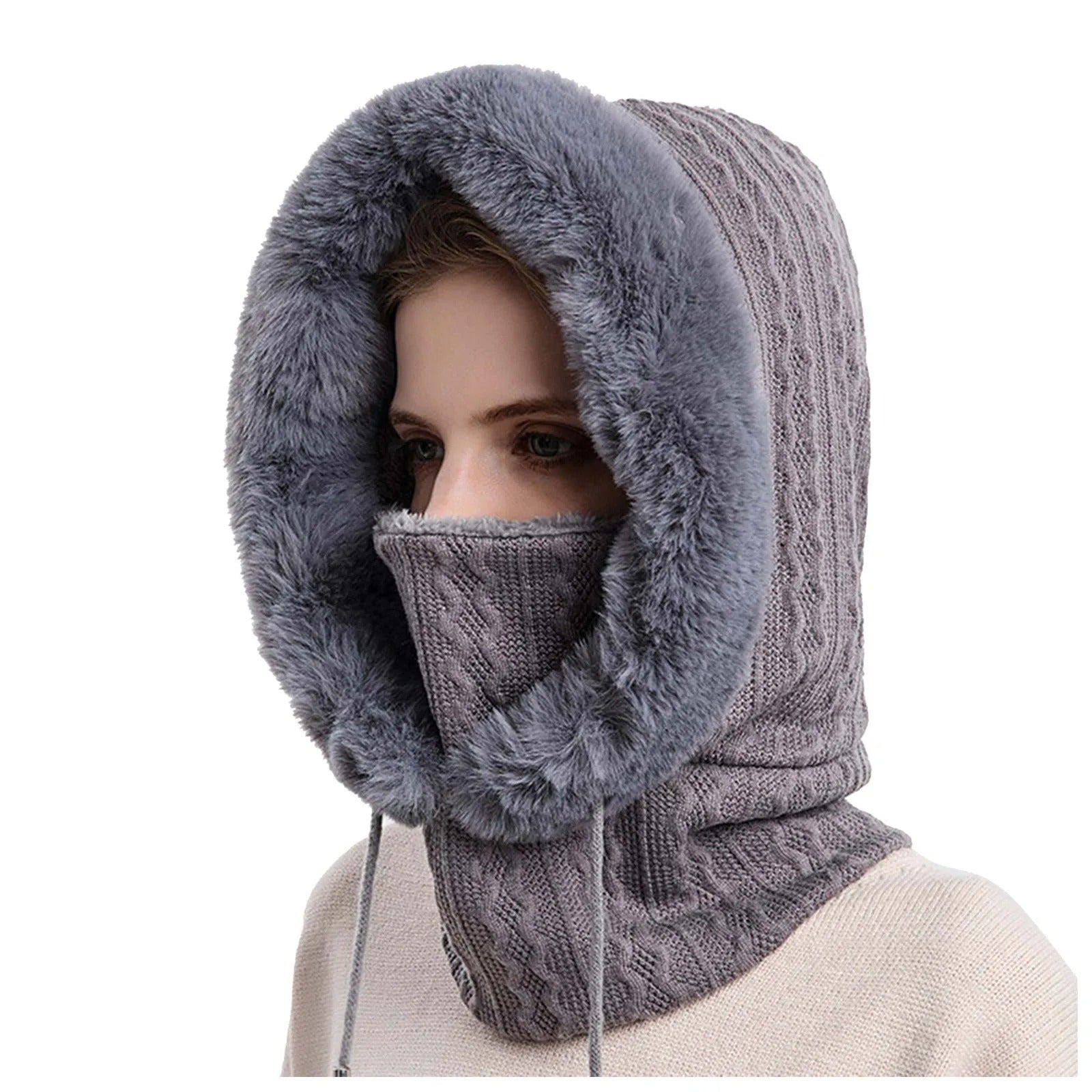 Strikket pelshue til kvinder Maskesæt