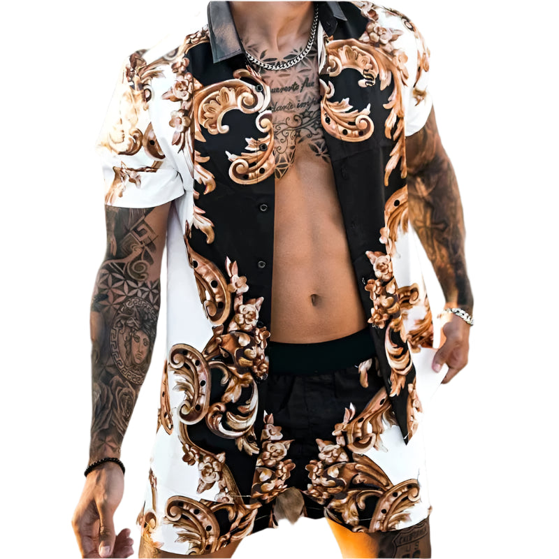 Herre To-delt Sæt 3D-tryk Patchwork Sommer Bomuld