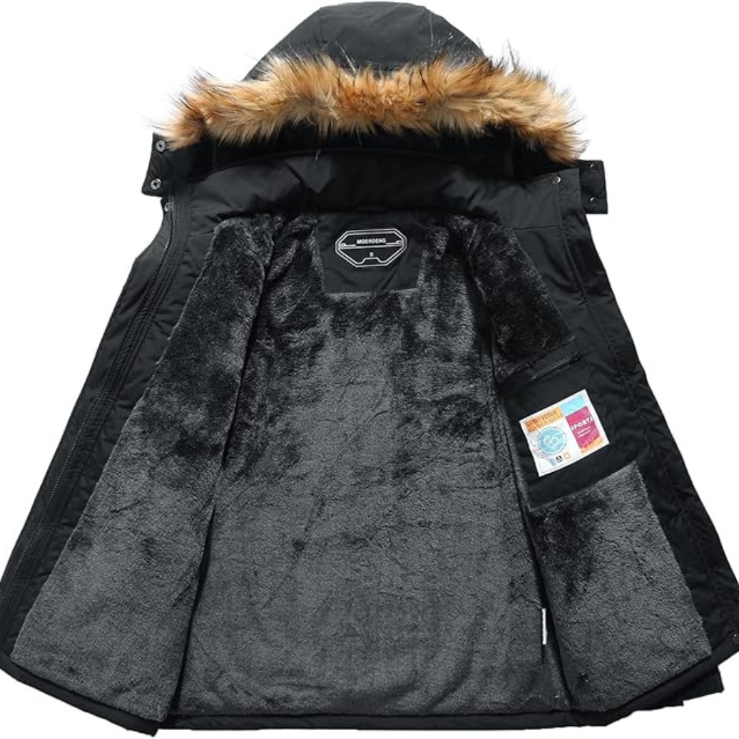 Varm vinterfrakke med hætte til mænd