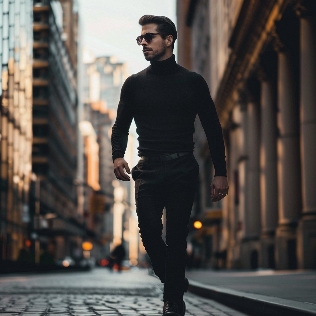 Herre Turtleneck Sweater Blød Bomuldsblanding Klassisk Design