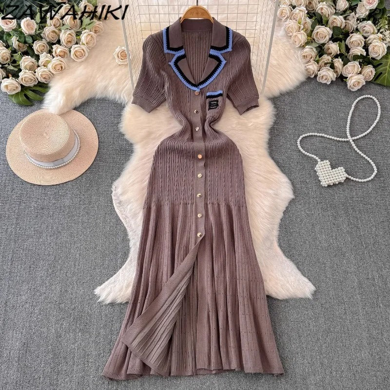 Kvinder strikket lang skjortekjole