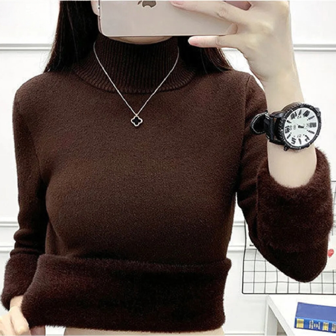 Rullekrave-sweater med fløjlsforing til kvinder