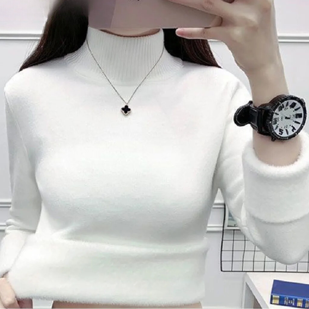 Rullekrave-sweater med fløjlsforing til kvinder