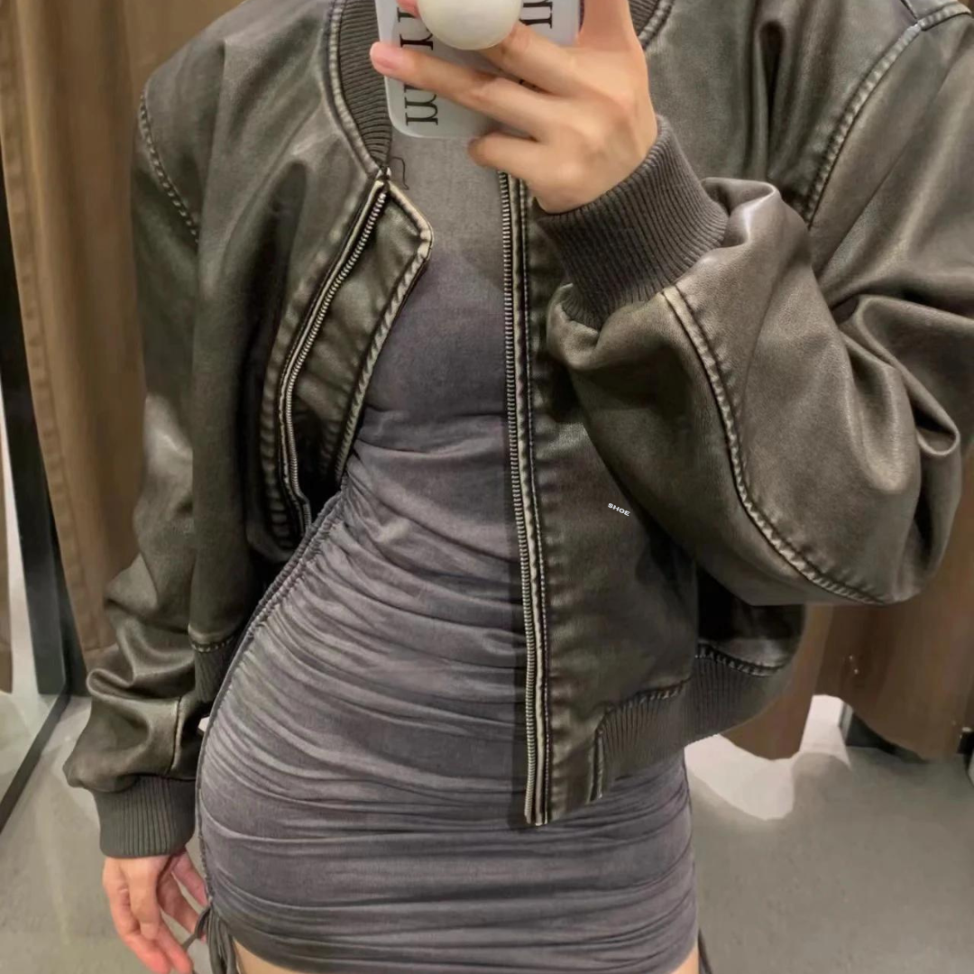 Motorcykeljakke med lynlås til kvinder