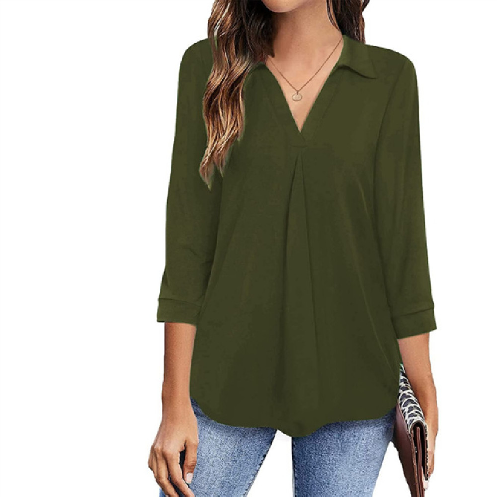 Variant image for Skjortebluse Dame V-Hals Let Materiale Casual-25