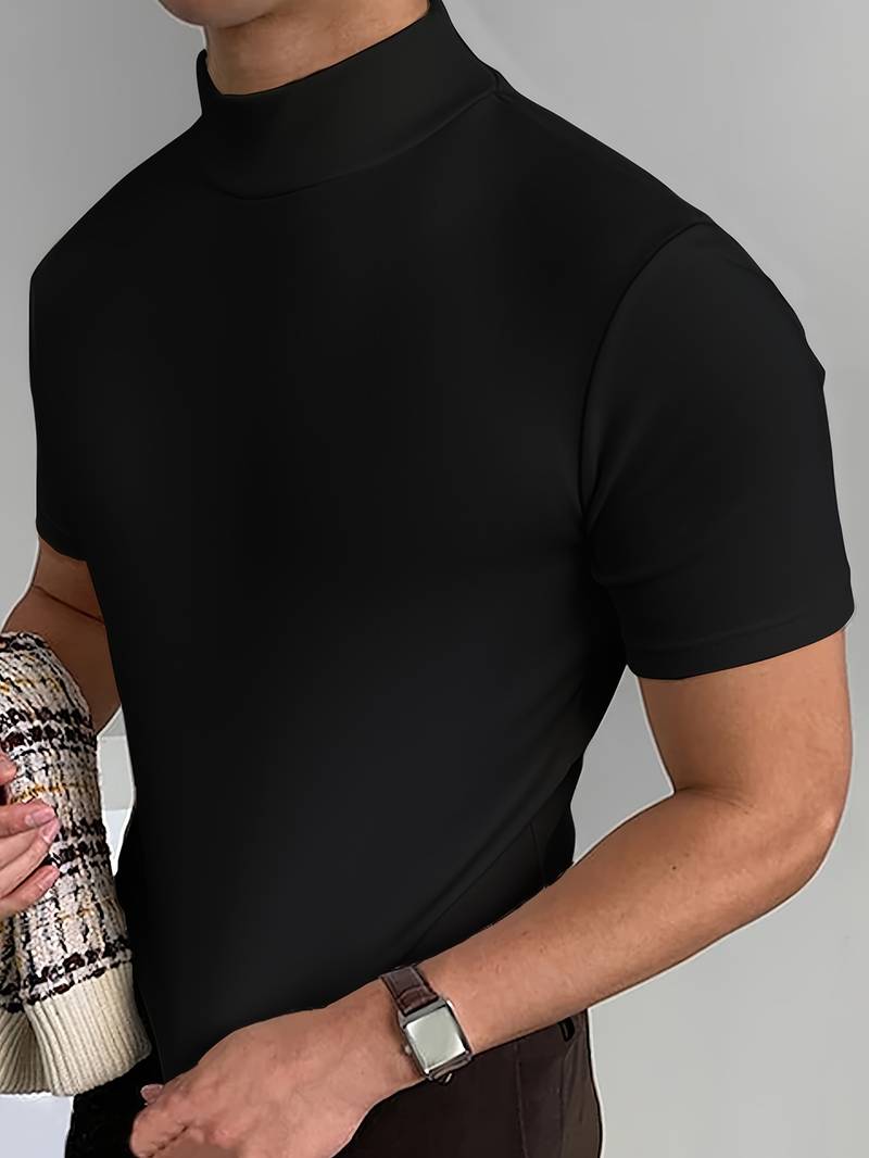 Herre T Shirt Høj Krave 100% Bomuld Elegant Design-6