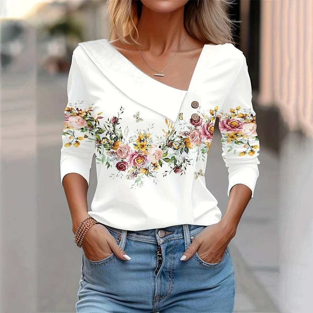 Kvinders Bluse med Lange Ærmer Blomsterprint 5