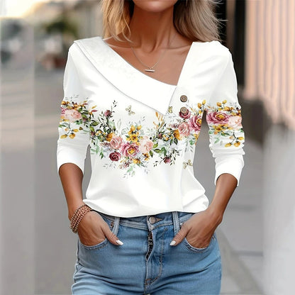 Kvinders Bluse med Lange Ærmer Blomsterprint 5