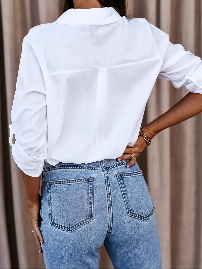 Skjortebluse Dame V-Hals Let Materiale Casual-4