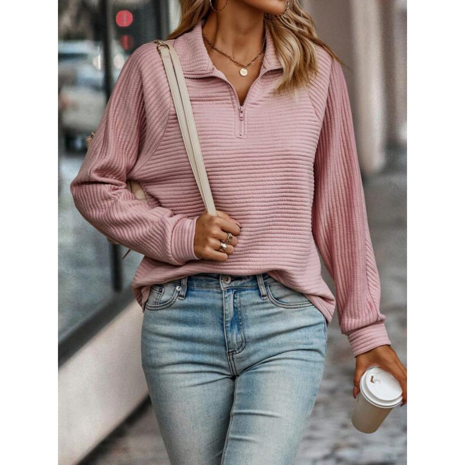 Kvinders V-hals Sweater i Blød Bomulds- og Silke Blanding 3