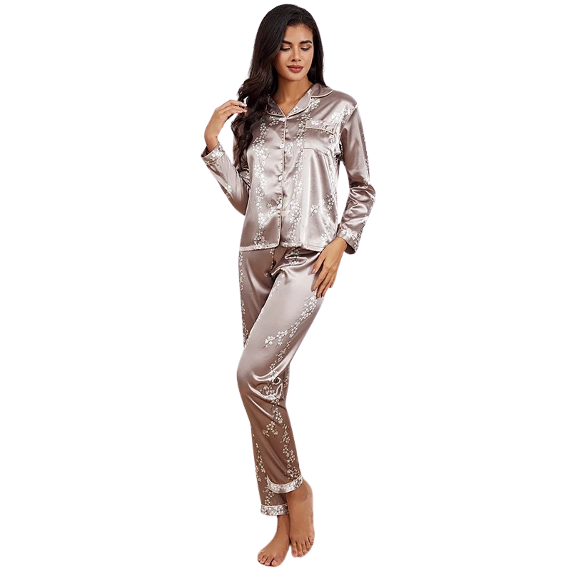 Elegant langærmet pyjamassæt til kvinder